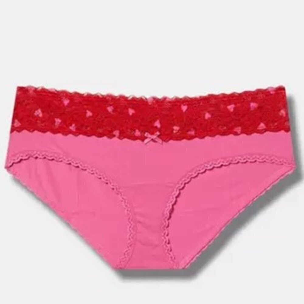 Torrid - Cotton Mid-Rise Hipster Panty in Hearts Out Pink Sangria Sunset​​​​​​